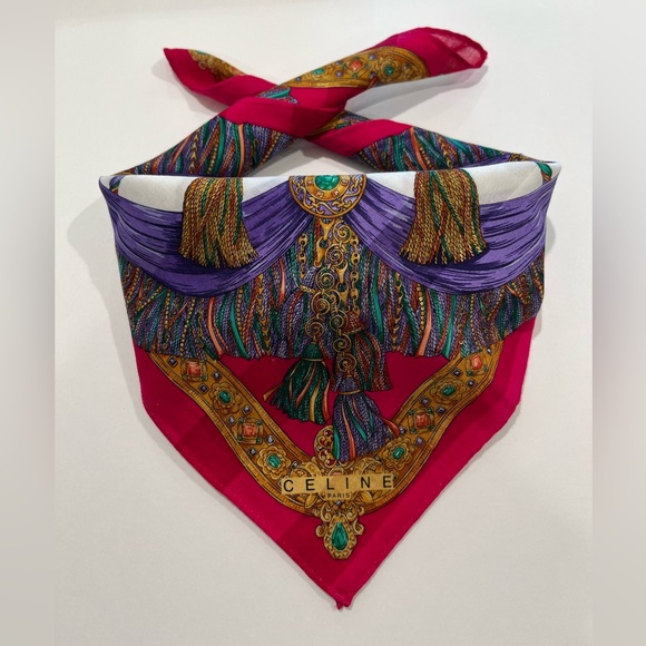 Celine Paris Vintage Handkerchief Pink Cotton Square Bandana Scarf  Size 18.5” - Picture 1 of 9